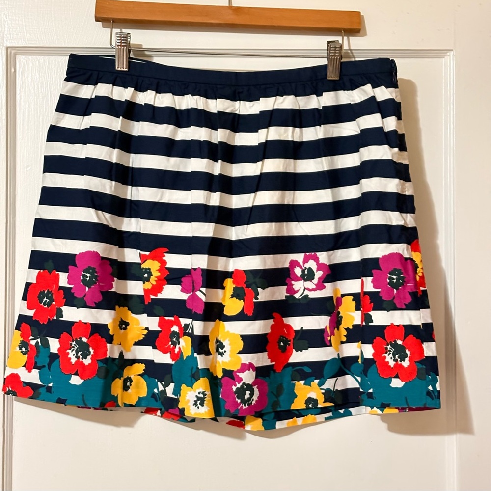 Banana Republic Cotton Skirt Striped Floral Border NWT Lined Pleated Size 14